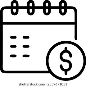 Vector illustration of a calendar with a dollar sign on a date representing financial planning. concept as A crisp vector image showing a calendar page with a highlighted date marked by a dollar sign;