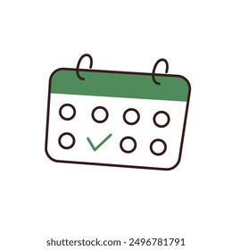 Vector illustration of a calendar. Flat cartoon style icon, ideal for schedule, date, and time management themes. Perfect for planners, reminders, and productivity tools, isolated colored clipart