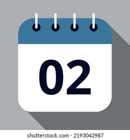 Vector illustration of calendar vector flat icon of a specific day of the month, day 02.