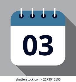 Ilustración vectorial del icono plano del vector del calendario de un día específico del mes, día 03.