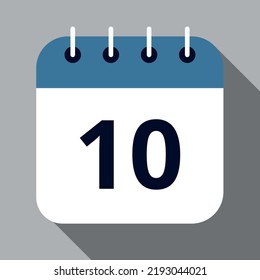 Ilustración vectorial del icono plano del vector del calendario de un día específico del mes, día 10.