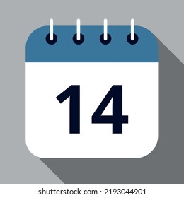 Vector illustration of calendar vector flat icon of a specific day of the month, day 14.
