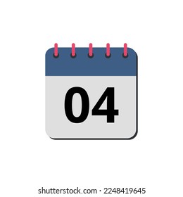 Ilustración vectorial del día 04 del marcado de icono plano del calendario.