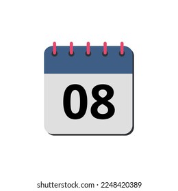Ilustración vectorial del día 08 del marcado de icono plano del calendario.