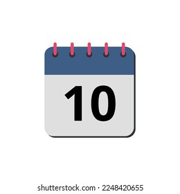 Vector illustration of calendar flat icon marking day 10.