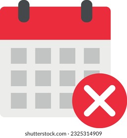 Vector illustration of a calendar icon with a canceled symbol. Cancel plans and events. Setbacks.