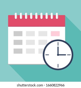 Vector illustration. Calendar icon with clock. Planning. Time management.