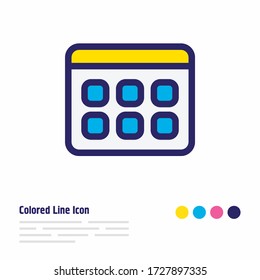 Ilustración vectorial de la línea coloreada con icono de calendario. También se puede utilizar como elemento de icono de fecha un bello elemento burreau.
