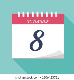 Vector illustration. Calendar icon. Calendar Date - November 8. Planning. Time management.