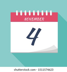 Vector illustration. Calendar icon. Calendar Date - November 4. Planning. Time management.