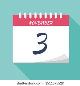 Vector illustration. Calendar icon. Calendar Date - November 3. Planning. Time management.