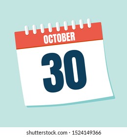 Vector illustration. Calendar icon. Calendar Date - October 30. Planning. Time management.