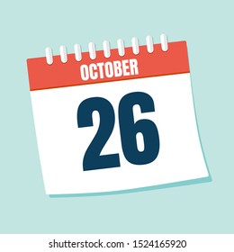 Vector illustration. Calendar icon. Calendar Date - October 26. Planning. Time management.