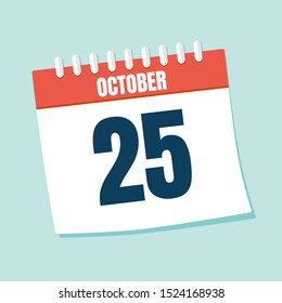 Vector illustration. Calendar icon. Calendar Date - October 25. Planning. Time management.