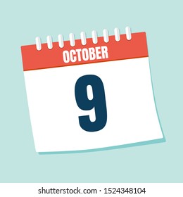 Vector illustration. Calendar icon. Calendar Date - October 9. Planning. Time management.