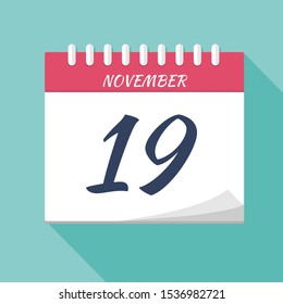 Vector illustration. Calendar icon. Calendar Date - November 19. Planning. Time management.