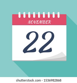 Vector illustration. Calendar icon. Calendar Date - November 22. Planning. Time management.