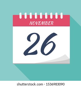 Vector illustration. Calendar icon. Calendar Date - November 26. Planning. Time management.