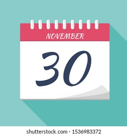Vector illustration. Calendar icon. Calendar Date - November 30. Planning. Time management.