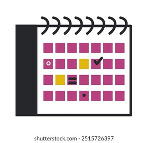 Vector illustration of a calendar icon with highlighted dates and a checkmark, isolated on a white background.