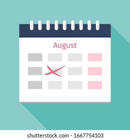 Vector illustration. Calendar icon with mark. Planning. Time management.