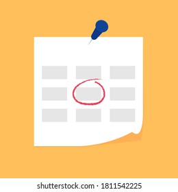Vector illustration. Calendar icon with mark. Planning. Time management.