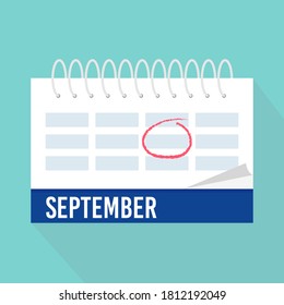 Vector illustration. Calendar icon with pink mark. Planning. Time management.