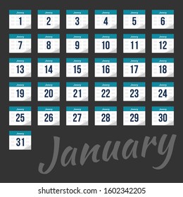Vector illustration. Calendar icon set. Calendar Date - January. Planning. Time management.