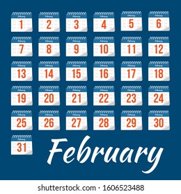Vector illustration. Calendar icon set. Calendar Date - February. Planning. Time management.
