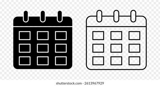 Vector illustration of Calendar icon set isolated on transparent background