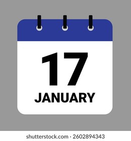 Vector illustration of a calendar icon showing dates and events. January 17 Calendar Icon – Flat Design, Minimalist Date Illustration