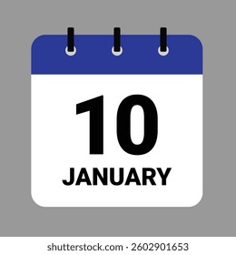 Vector illustration of a calendar icon showing dates and events. January 10 Calendar Icon – Flat Design, Minimalist Date Illustration