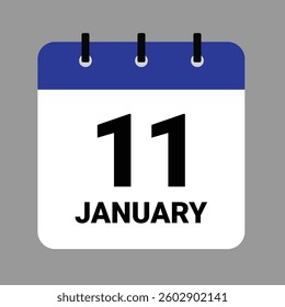 Vector illustration of a calendar icon showing dates and events. January 11 Calendar Icon – Flat Design, Minimalist Date Illustration