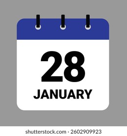 Vector illustration of a calendar icon showing dates and events. January 28 Calendar Icon – Flat Design, Minimalist Date Illustration