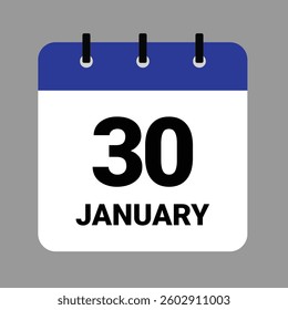 Vector illustration of a calendar icon showing dates and events. January 30 Calendar Icon – Flat Design, Minimalist Date Illustration