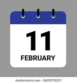 Vector illustration of a calendar icon showing dates and events. February 11 Calendar Icon – Flat Design, Minimalist Date Illustration