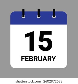 Vector illustration of a calendar icon showing dates and events. February 15 Calendar Icon – Flat Design, Minimalist Date Illustration