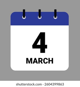 Vector illustration of a calendar icon showing dates and events. MARCH 4 Calendar Icon – Flat Design, Minimalist Date Illustration