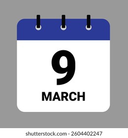 Vector illustration of a calendar icon showing dates and events. MARCH 9 Calendar Icon – Flat Design, Minimalist Date Illustration