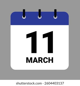 Vector illustration of a calendar icon showing dates and events. MARCH 11 Calendar Icon – Flat Design, Minimalist Date Illustration