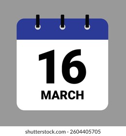 Vector illustration of a calendar icon showing dates and events. MARCH 16 Calendar Icon – Flat Design, Minimalist Date Illustration