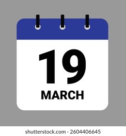Vector illustration of a calendar icon showing dates and events. MARCH 19 Calendar Icon – Flat Design, Minimalist Date Illustration