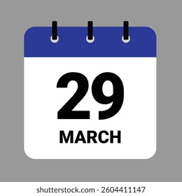 Vector illustration of a calendar icon showing dates and events. MARCH 29 Calendar Icon – Flat Design, Minimalist Date Illustration