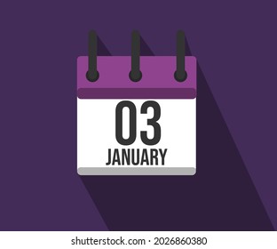 Vector illustration of calendar icon. Simple calendar dated January 3. Three January, month of leprosy awareness and prevention. 