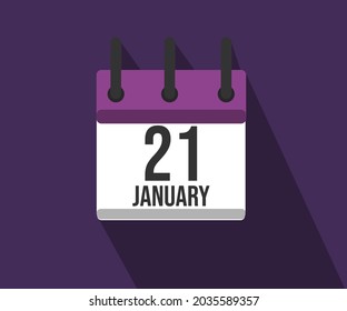 Vector illustration of calendar icon. Simple calendar dated January 21. January 21st.