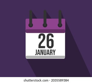 Vector illustration of calendar icon. Simple calendar dated January 26. January 26th.