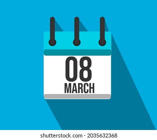 Vector illustration of calendar icon. Simple calendar dated March 8. March 8th.