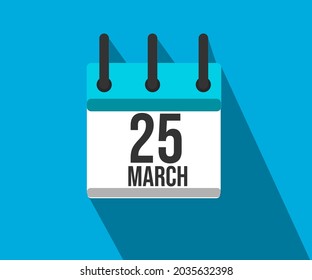 Icono vectorial de calendario. Calendario simple fechado el 25 de marzo, 25 de marzo.