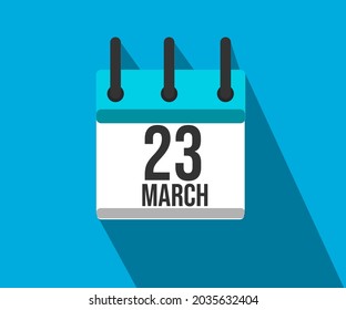 Vector illustration of calendar icon. Simple calendar dated March 23. March 23rd.
