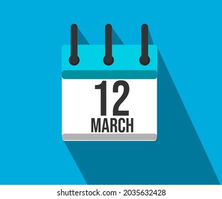 Vector illustration of calendar icon. Simple calendar dated March 12. March 12th.